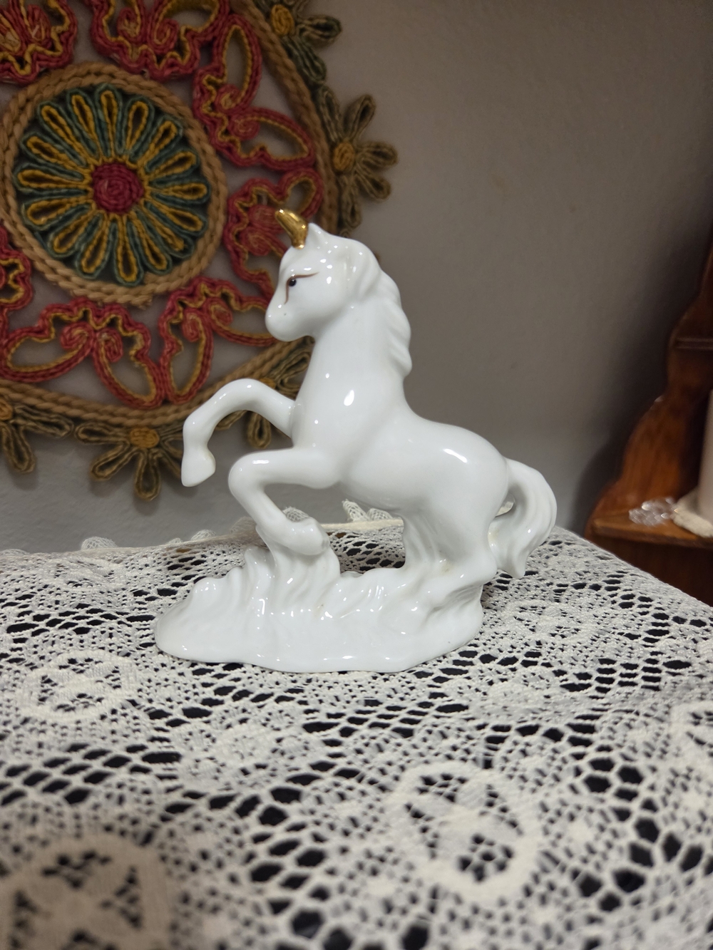 White Ceramic Unicorn Figurine with Gold Horn - Decorative Home Art